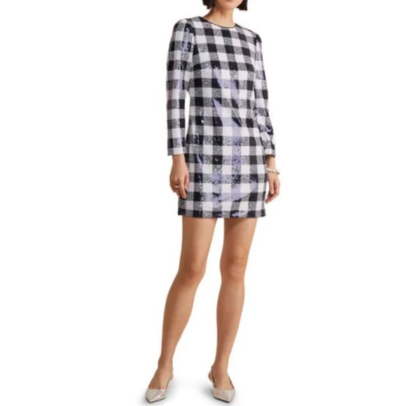 Vineyard Vines Buffalo Check Sequin Dress Gingham Navy Large NWT - Picture 12 of 12